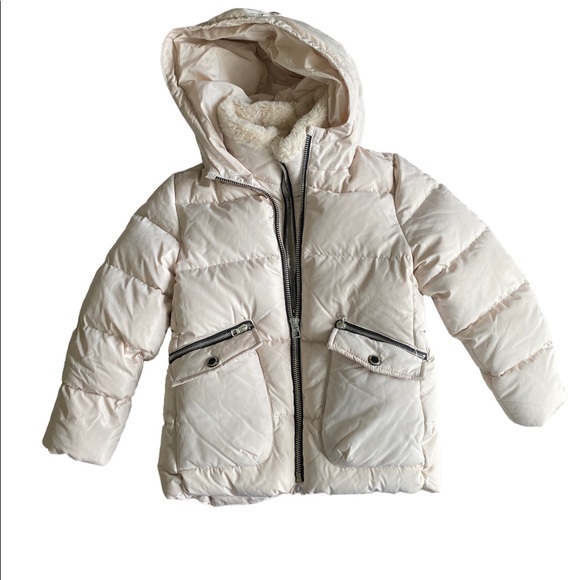 Zara Other - Zara Kids Girl Down Puffer Jacket With Faux Fur Collar Size 8 beige color.